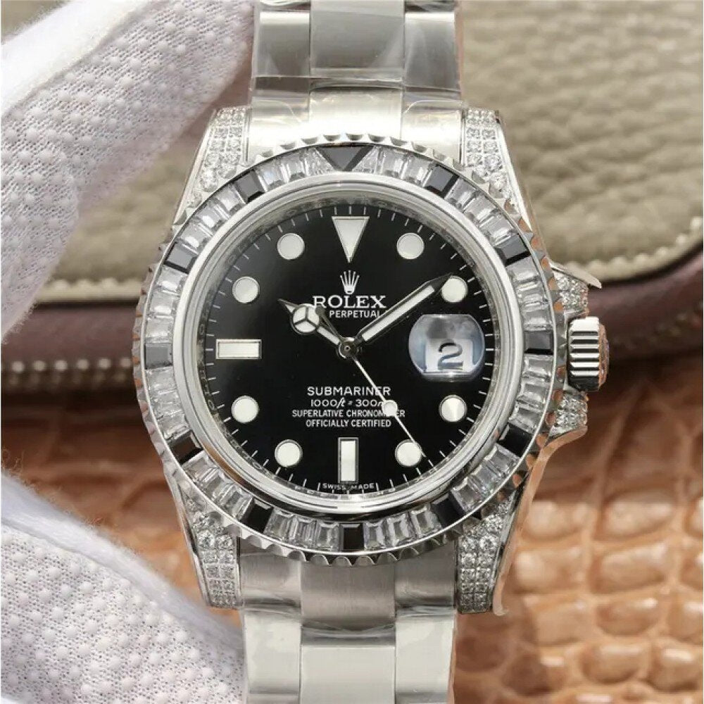 ROLEX SUBMARINER SILVER BLACK DIAMOND 40MM